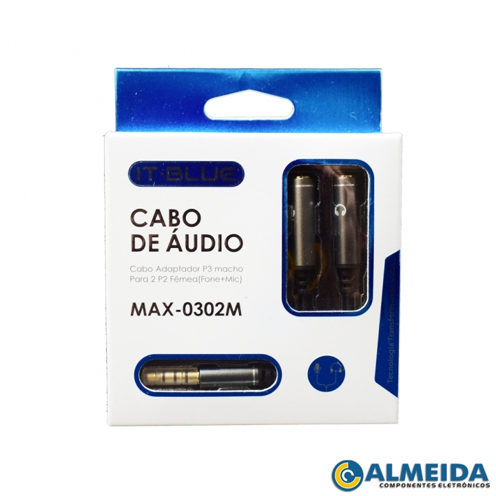 CABO ADAPTADOR P3 MACHO PARA 2 P2 FEMEA (FONE+MIC) MAX-0302M