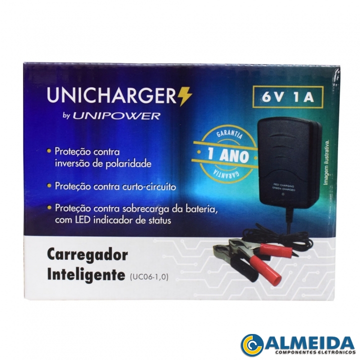 CARREGADOR BATERIA UNICHARGER 6V 1A INMETRO UNIPOWER