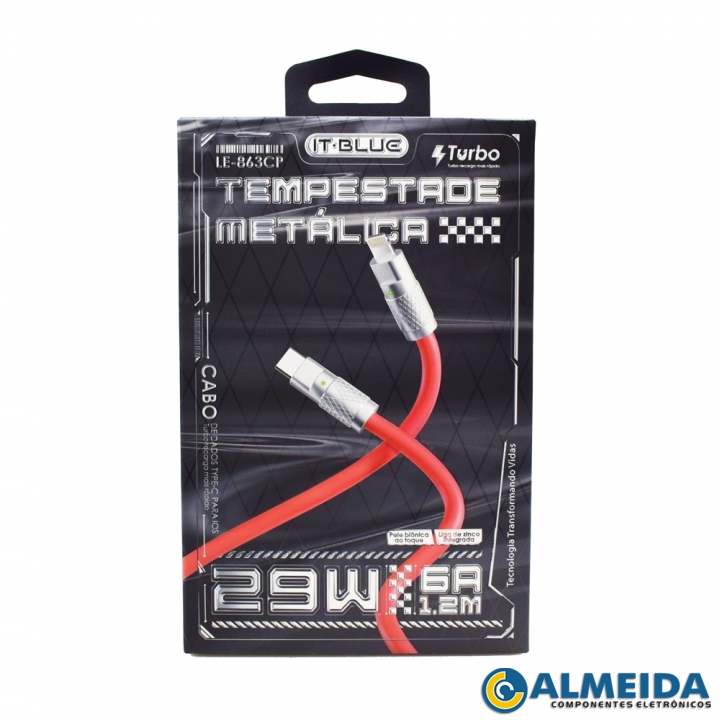 CABO USB TIPO C PARA LIGHTNING IPHONE 6A 29W 1,2M LE-863CP IT-BLUE