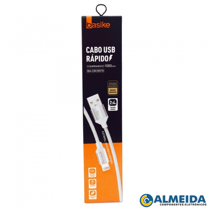 CABO USB LIGHTNING CARGA RAPIDA 2.4A IPHONE 1MT BA-CBO9978 BASIKE