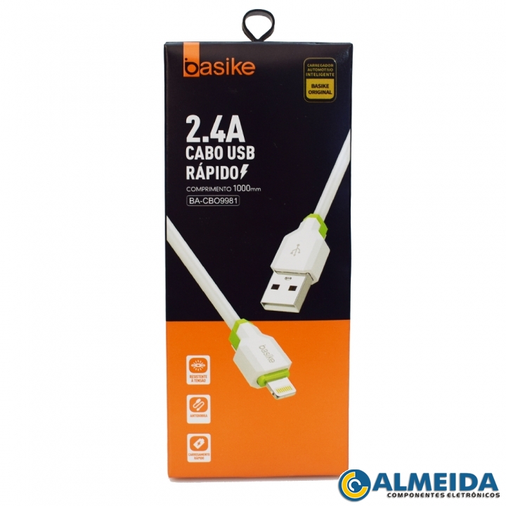 CABO USB LIGHTNING CARGA RAPIDA 2.4A IPHONE 1MT BA-CBO9981 BASIKE