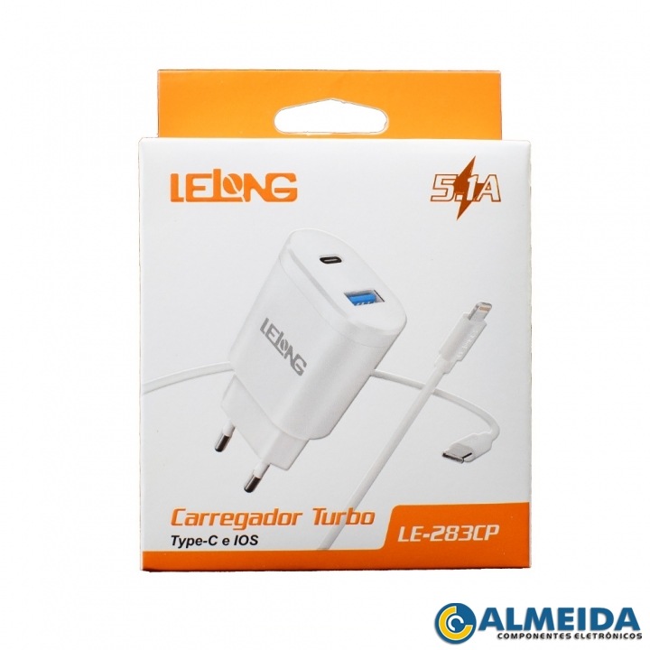 CARREGADOR USB TIPO C 5.1A + CABO TIPO C LE-283CC LELONG