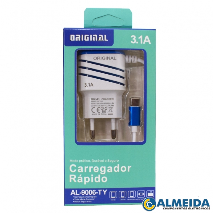 CARREGADOR USB RAPIDO DUPLO TIPO C 3.1A AL-9006-TY ALTOMEX