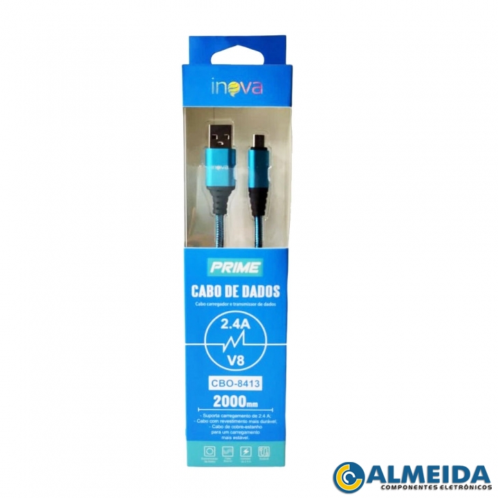 CABO USB MICRO USB V8 CARGA RAPIDA 2.4A 2 MTS CBO-8413 INOVA
