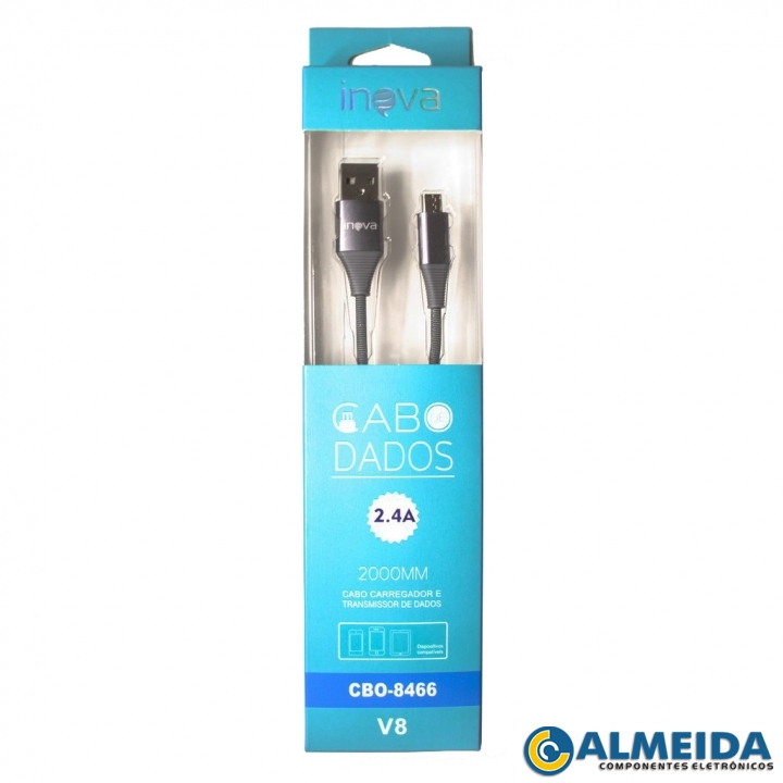 CABO USB MICRO USB V8 CARGA RAPIDA 2.4A 2 MTS CBO-8466 INOVA