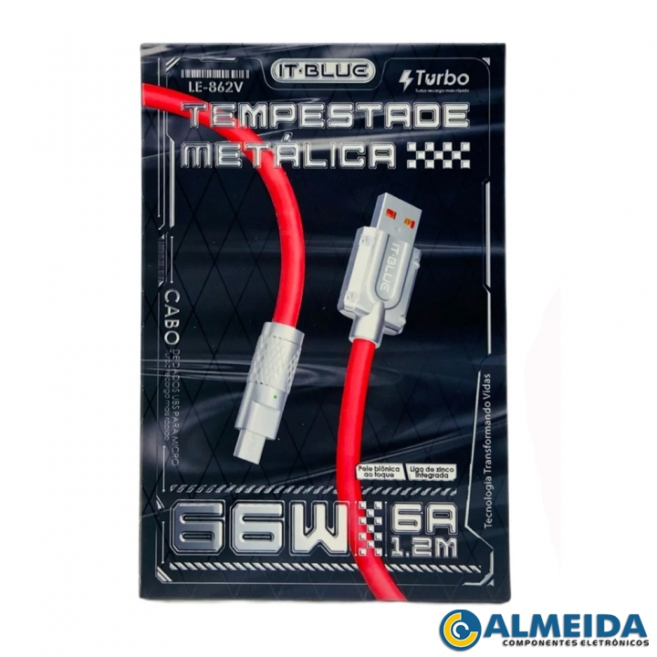 CABO USB MICRO USB V8 TURBO 66W 6A 1,2 METROS LE-862V IT-BLUE
