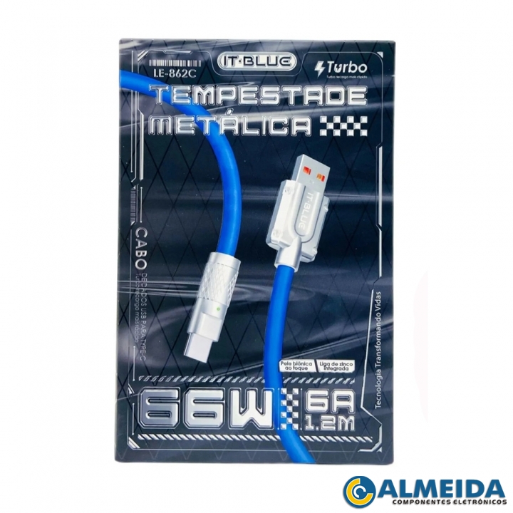 CABO USB TIPO C TURBO 66W 6A 1,2 METROS LE-862C IT-BLUE