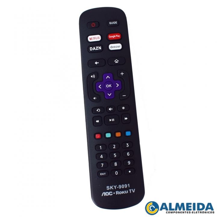 CONTROLE LCD AOC ROKU TV NETFLIX/GOOGLE PLAY/DAZN/DEEZER SKY-9091
