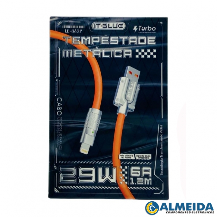CABO USB LIGHTNING IOS TURBO 29W 6A 1,2 METROS LE-862P IT-BLUE