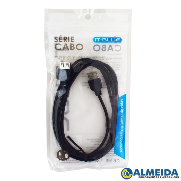 CABO EXTENSOR USB FEMEA X FEMEA 2 MTS LE-8031 IT-BLUE