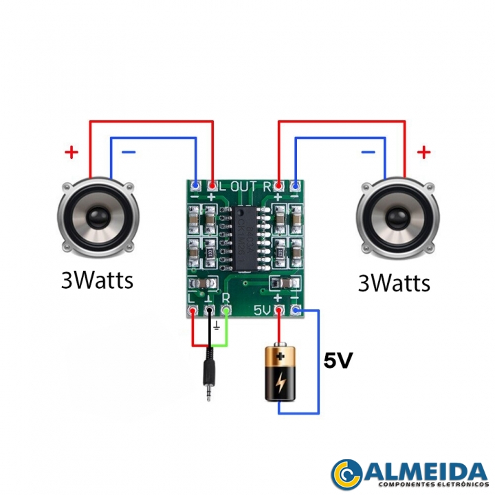 MODULO MINI AMPLIFICADOR DE SOM PAM8403 ESTEREO 2 CANAIS 3W+3W