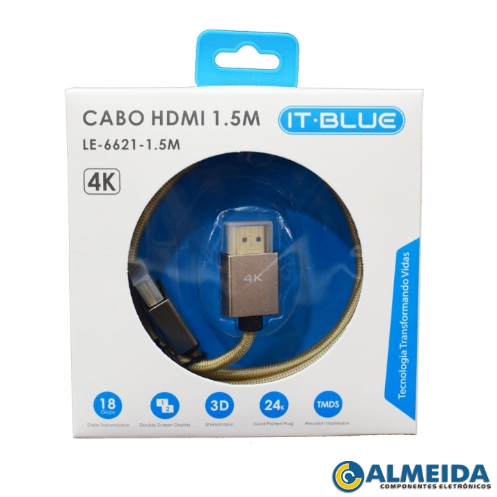 CABO HDMI 2.0 ULTRA HD 4K 3D 1,5 METROS LE-6621 IT-BLUE