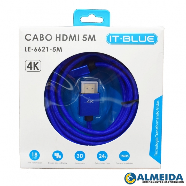 CABO HDMI 2.0 ULTRA HD 4K 3D 5 METROS LE-6621 IT-BLUE