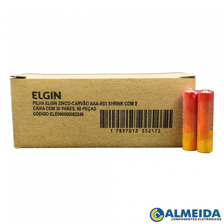 PILHA AAA 1,5V ZINCO CARVAO ELGIN SHRINK C/ 2 PCS (CAIXA 60 PCS)