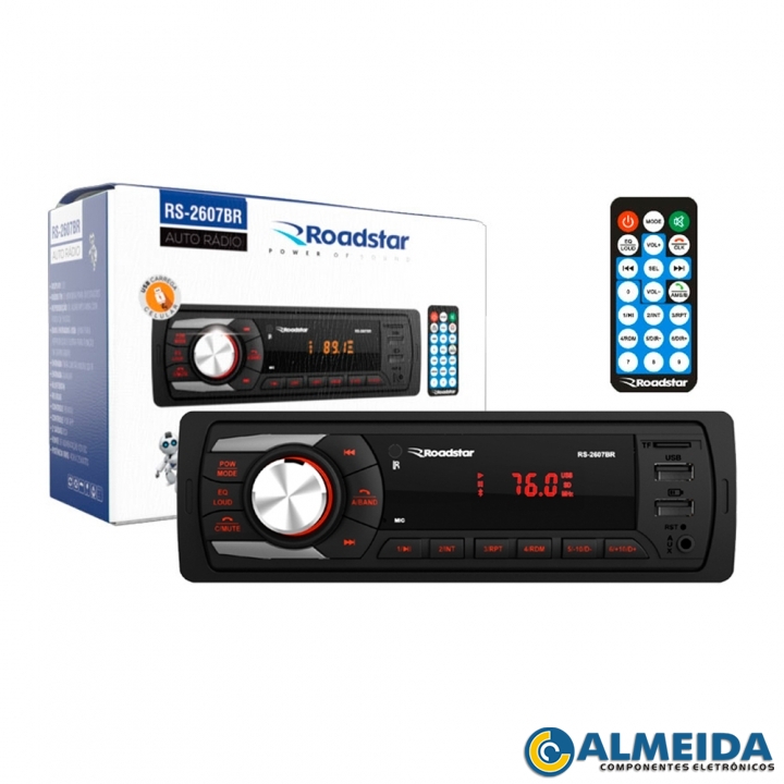 RADIO AUTOMOTIVO FM/USB/BLUETOOTH C/ CONTROLE RS2607BR ROADSTAR
