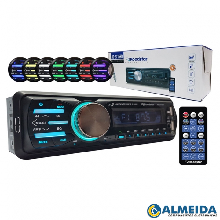 RADIO AUTOMOTIVO FM/AM/USB/BLUETOOTH C/ CONTROLE RS2715BR ROADSTAR