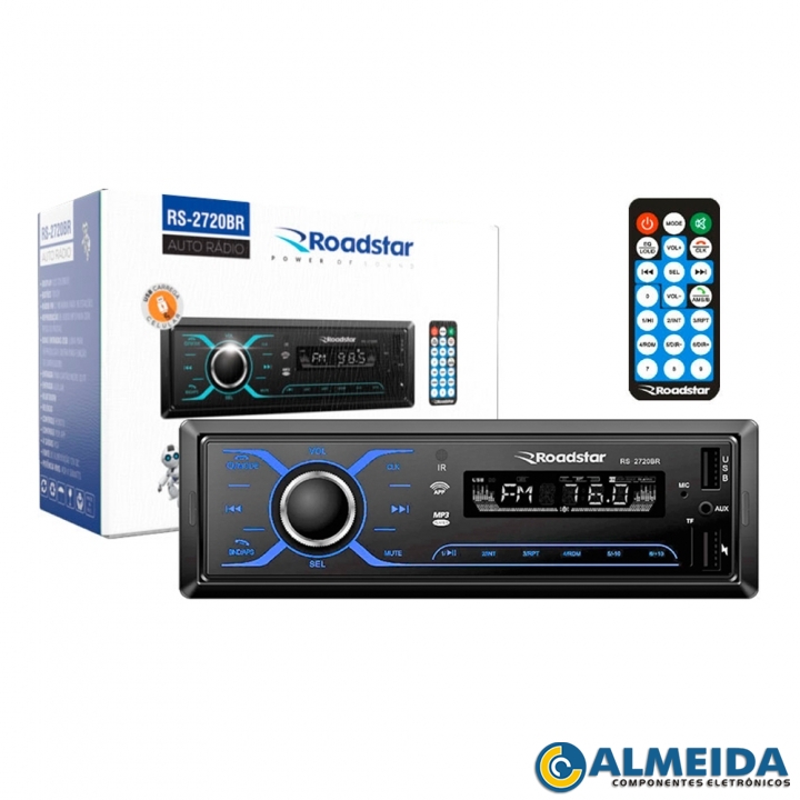 RADIO AUTOMOTIVO FM/USB/BLUETOOTH C/ CONTROLE RS2720BR ROADSTAR