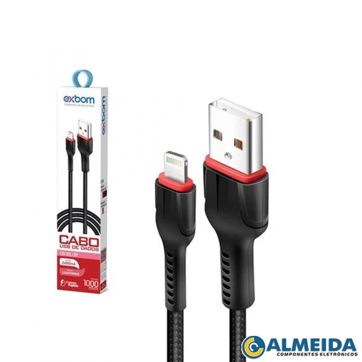 CABO USB LIGHTNING CARREGA RAPIDO 2.4A 1MT CBX-U2C13IP EXBOM