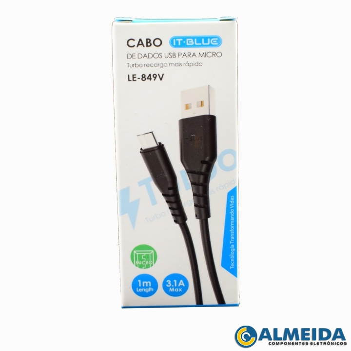 CABO USB MICRO USB V8 TURBO 3.1A 1MT LE-849V IT-BLUE