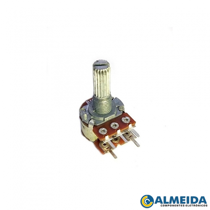 POTENCIOMETRO 500KB L15 18T 16MM 5 TERM. MONO C/ CHAVE C/ TRAVA