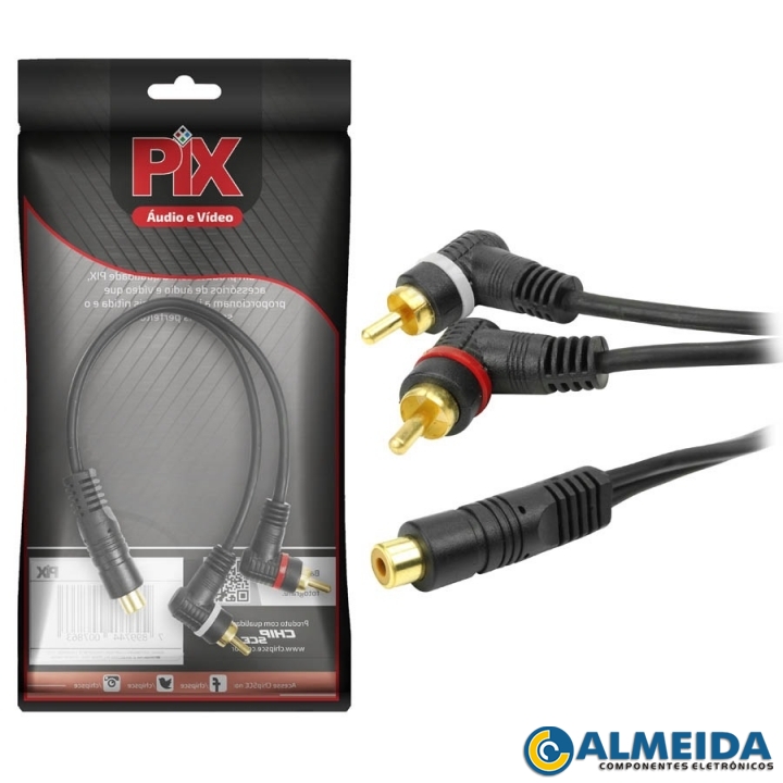 CABO Y 2RCA MACHO + 1RCA FEMEA 90 GRAUS 25CM 4MM PIX