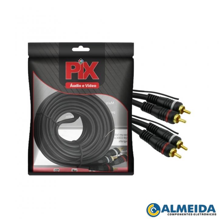 CABO 2RCA + 2RCA 6MM C/FIO TERRA 5,00MTS PRETO PIX