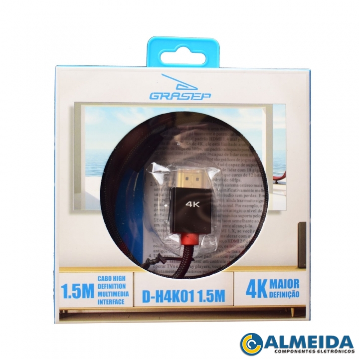 CABO HDMI 2.0 ULTRA HD 4K D-4K01 1,5 METROS GRASEP