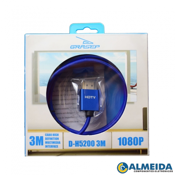 CABO HDMI 1.4 FULL HD 1080P S/ FILTRO 3 METROS D-H5200 GRASEP