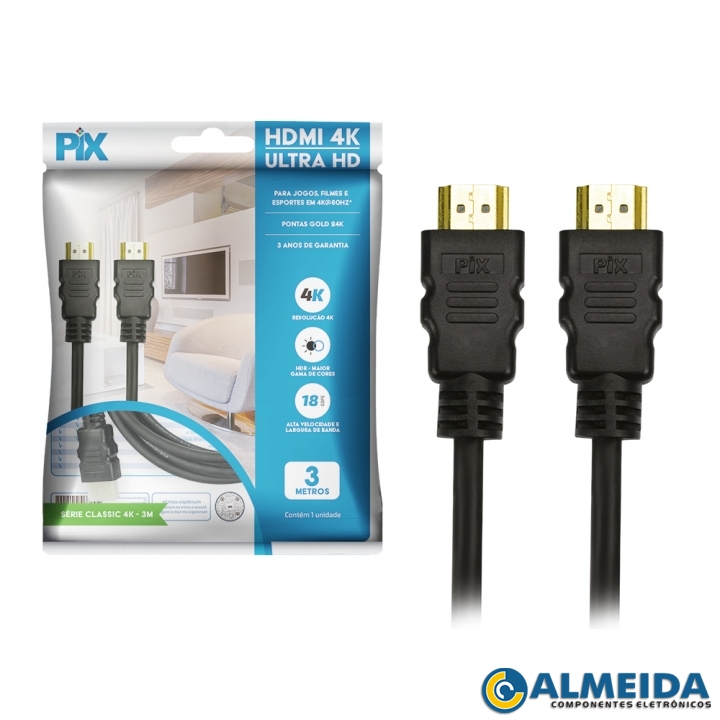CABO HDMI 2.0 4K HDR 19P 30AWG 3 METROS PIX