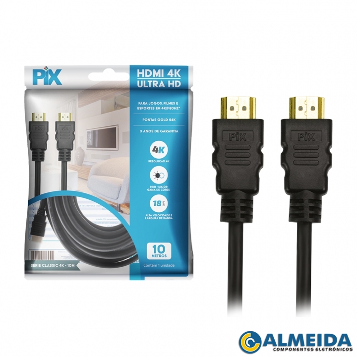 CABO HDMI 2.0 4K HDR 19P 30AWG 10 METROS PIX