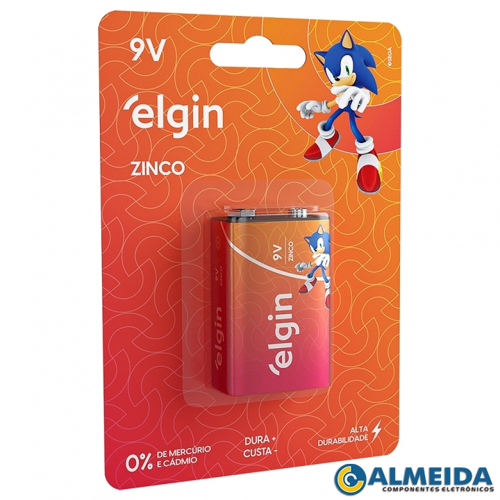 BATERIA 9V ZINCO CARVAO ELGIN (CAIXA 10 CARTELAS)