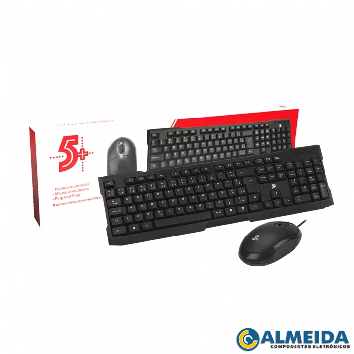 KIT TECLADO E MOUSE COM FIO KC-500 5+