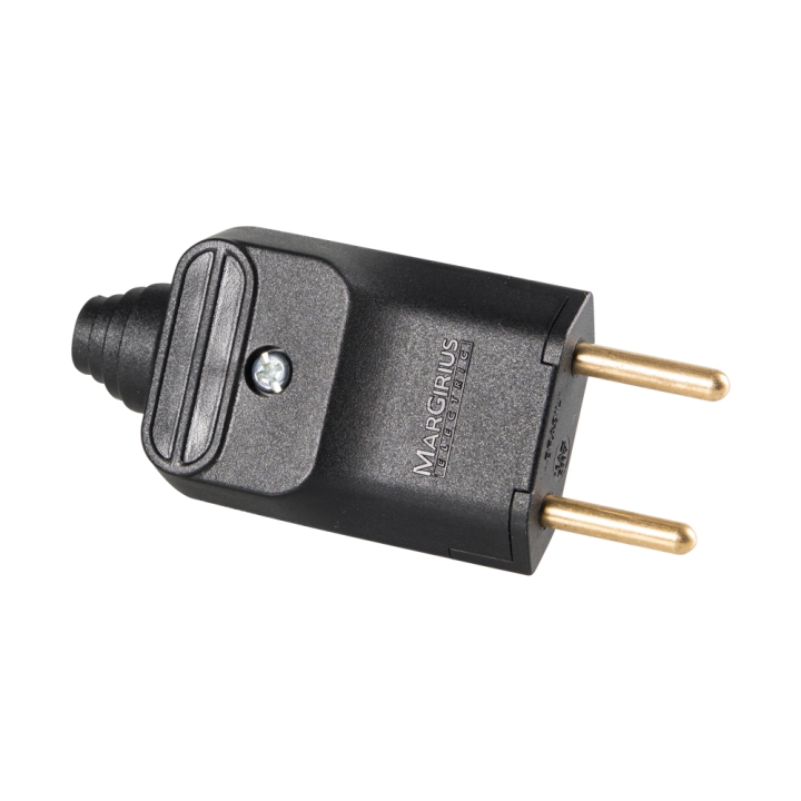 PLUGUE MACHO 2 PINOS 10A C/ PRENSA CABO PLD11-2 PRETO MARGIRIUS