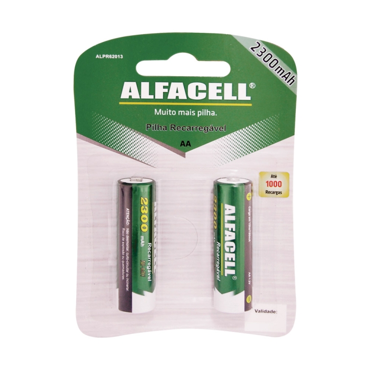 PILHA RECARREGAVEL AA 2300MAH 1,2V ALFACELL (CARTELA 2PCS)