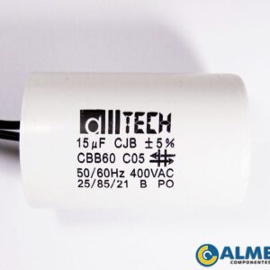 CAPACITOR DE PARTIDA P/ MOTOR 15UF 400VAC 2 FIOS ALLTECH