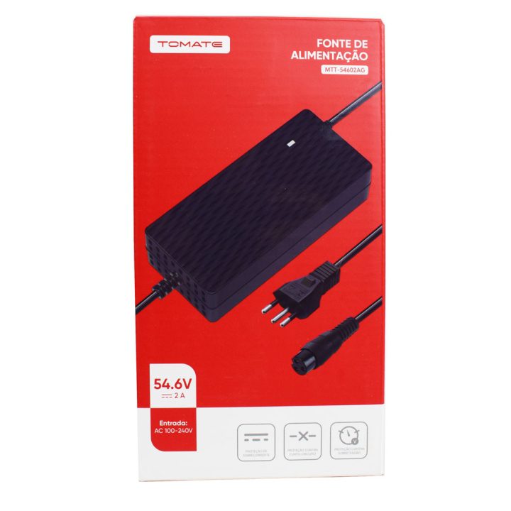 FONTE CARREGADOR 54.6V 2A PLUG 3 PINOS MTT-54602AG TOMATE