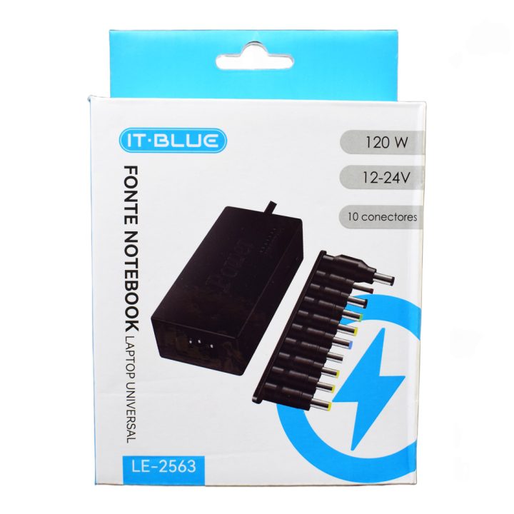 FONTE NOTEBOOK UNIVERSAL 120W 12-24V 10 CONECTORES LE-2563 IT-BLUE