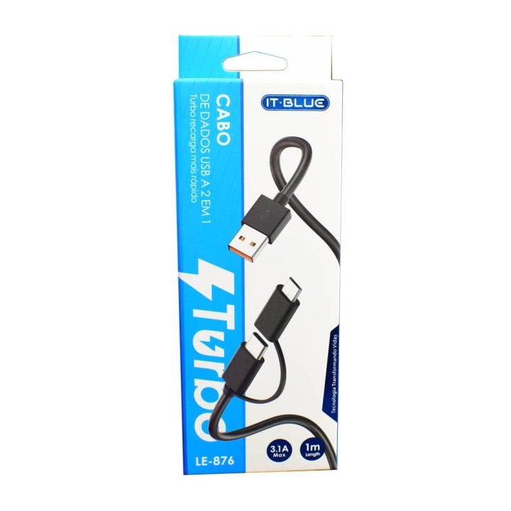 CABO USB MICRO USB + TIPO C CARGA RAPIDA 3.1A 1MT LE-876 IT-BLUE