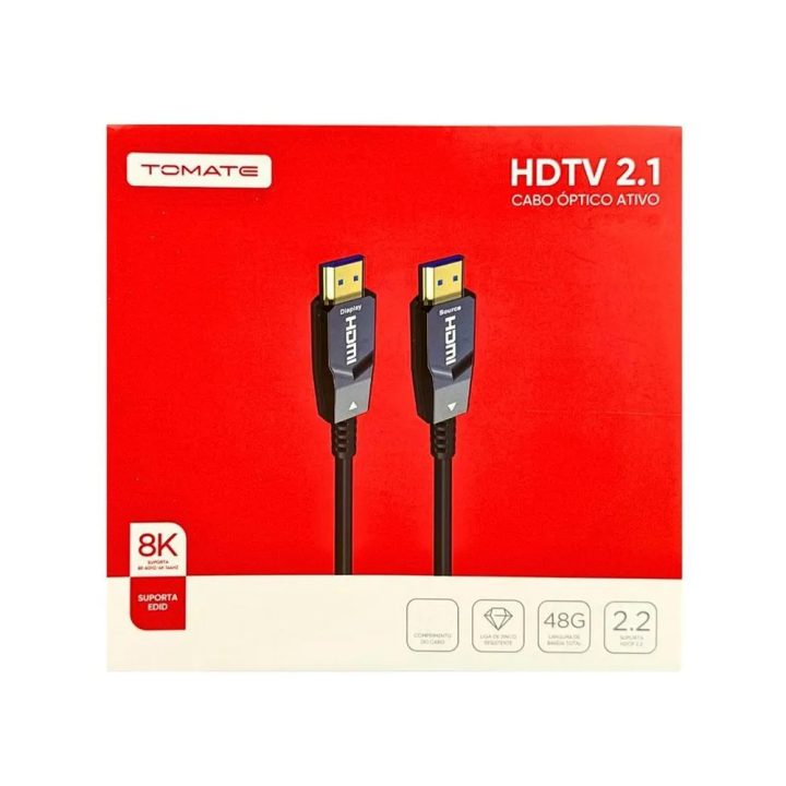 CABO HDMI 2.1 8K ULTRA HD CABO OPTICO ATIVO 50 METROS TOMATE