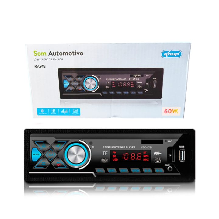 RADIO AUTOMOTIVO FM/USB/BLUETOOTH/AUX/TF C/ CONTROLE RA918 KNUP