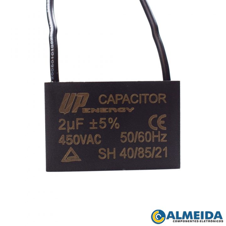 CAPACITOR DE PARTIDA P/ MOTOR 2UF 450VAC CBBB61 2 FIOS C/ ABA