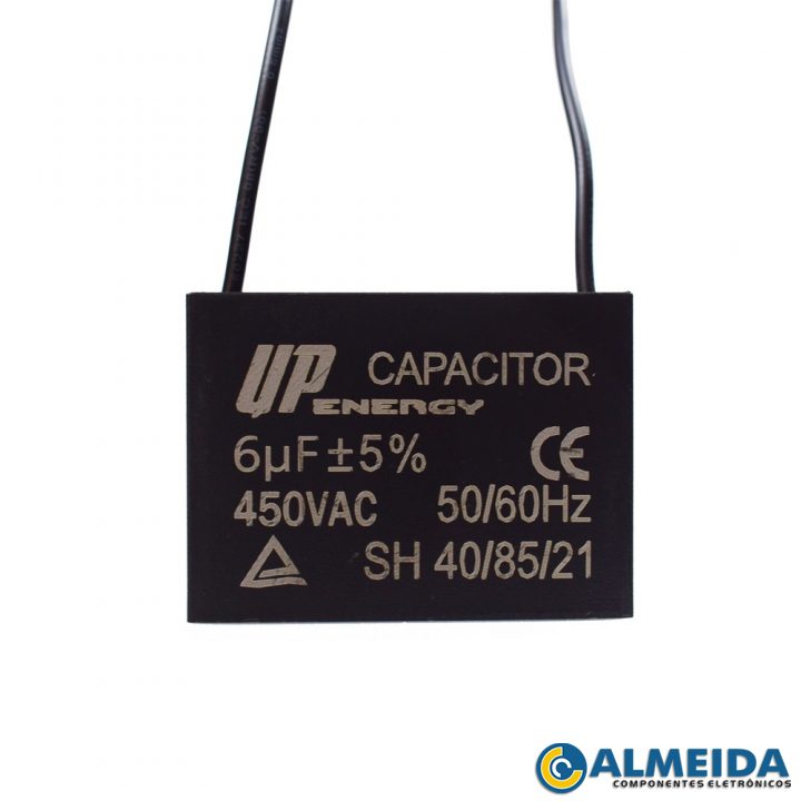 CAPACITOR DE PARTIDA P/ MOTOR 6UF 450VAC CBBB61 2 FIOS C/ ABA