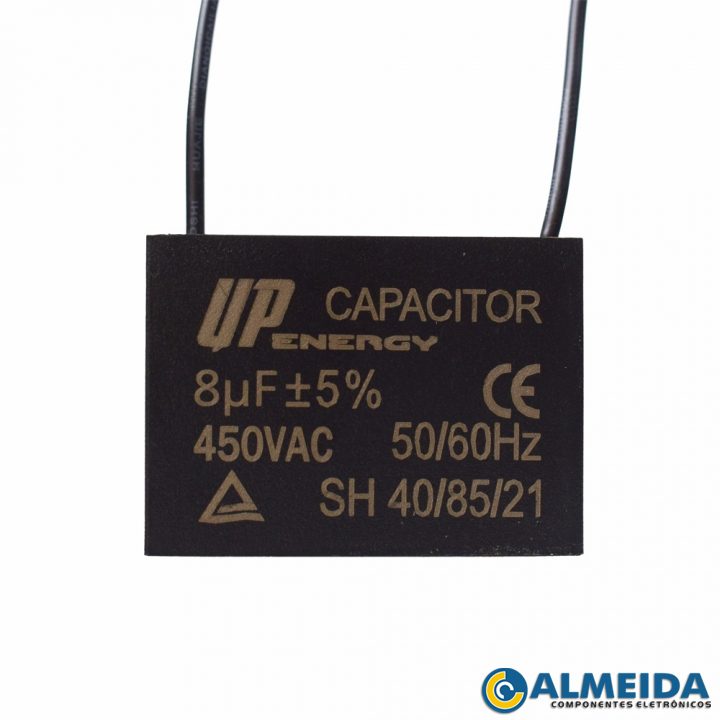 CAPACITOR DE PARTIDA P/ MOTOR 8UF 450VAC CBBB61 2 FIOS C/ ABA