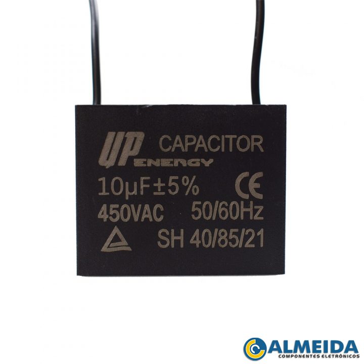 CAPACITOR DE PARTIDA P/ MOTOR 10UF 450VAC CBBB61 2 FIOS C/ ABA